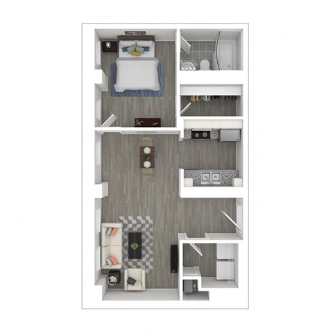 Floor plan for 1 bed, 1 bath, 595 sqft